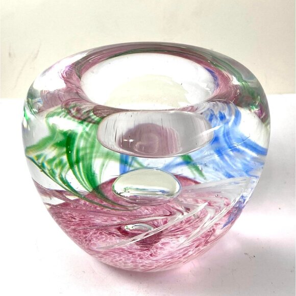 Handcrafted Multicolor Swirl Art Glass Paperweight Desk Accessory Paperclip - Picture 2 of 9
